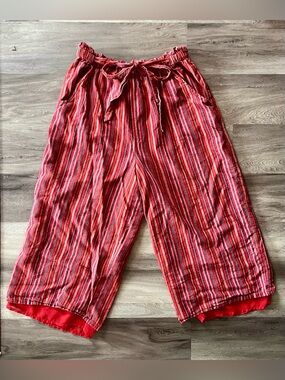 American Eagle Outfitters Red Striped Wide-Leg Pull-On Pants